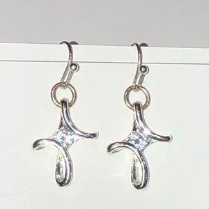 Silver cross crystal earrings New dangle beautiful
